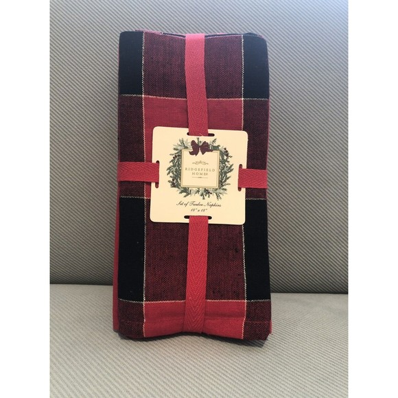 Ridgefield Home RED Black PLAID HOLIDAY Christmas NAPKINS ~ Set Of 12 New - Picture 1 of 6